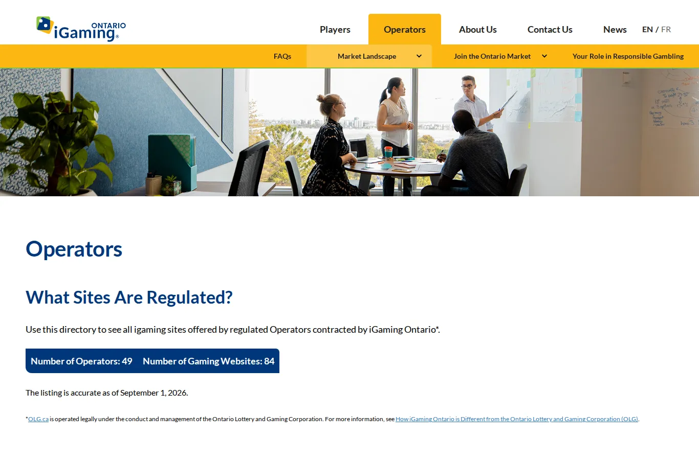 iGaming Ontario's operator directory listing regulated Ontario casino operators