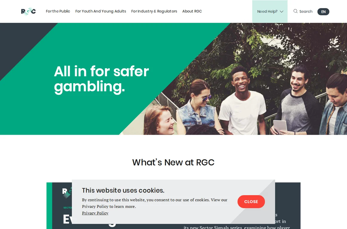 Homepage of the Responsible Gambling Council, a real third-party research organization